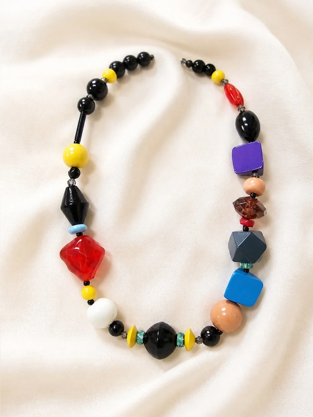 Multi Gemstone Yellow Agate & Wooden Beaded Necklace 22” Handmade Boho Statement